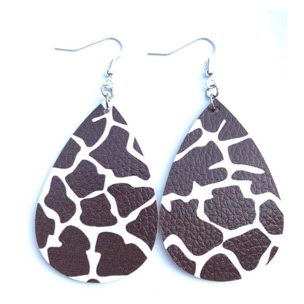 Giraffe Print Leather Teardrop Earrings